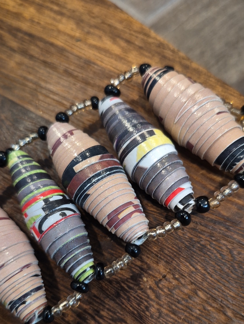 Handcrafted Paper Beaded Statement Bracelet, Button Closure, Botswana - Picture 8 of 11